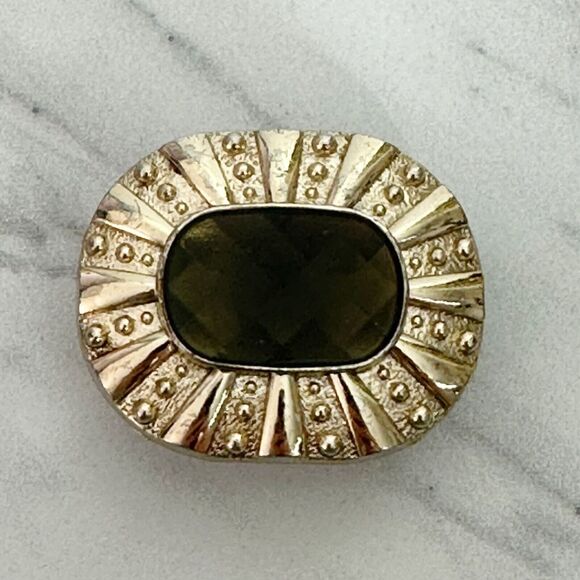 Gold Tone Studded Small Belt Buckle with Oval Green Stone ✨ - Picture 1 of 9